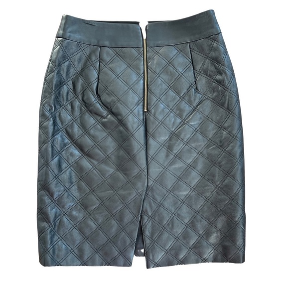 Banana Republic Faux Leather Quilted Black Leather Pencil Skirt - Picture 2 of 12